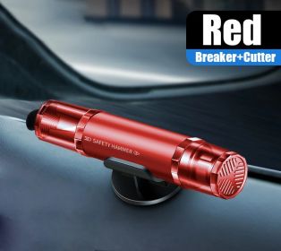 2-in-1 Car Safety Hammer Window Glass Breaker Seat Belt Cutter High Hardness Tungsten Steel Emergency Rescue Tool With Base (Option: Red with Base)